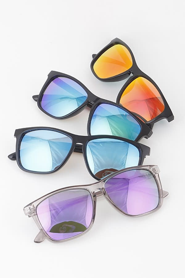 Classic bright tinted sunglasses with a classic fit frame in assorted colors offering UV400 protection.