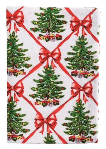 Cotton hand towel in a tin bucket with classic Christmas tree pattern