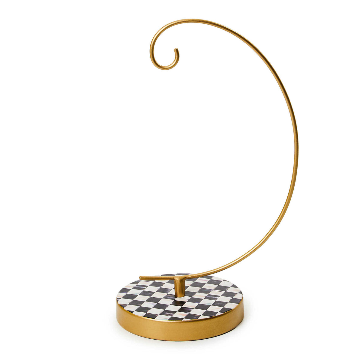 Metal ornament stand with Courtly Check base holding a single decorative item