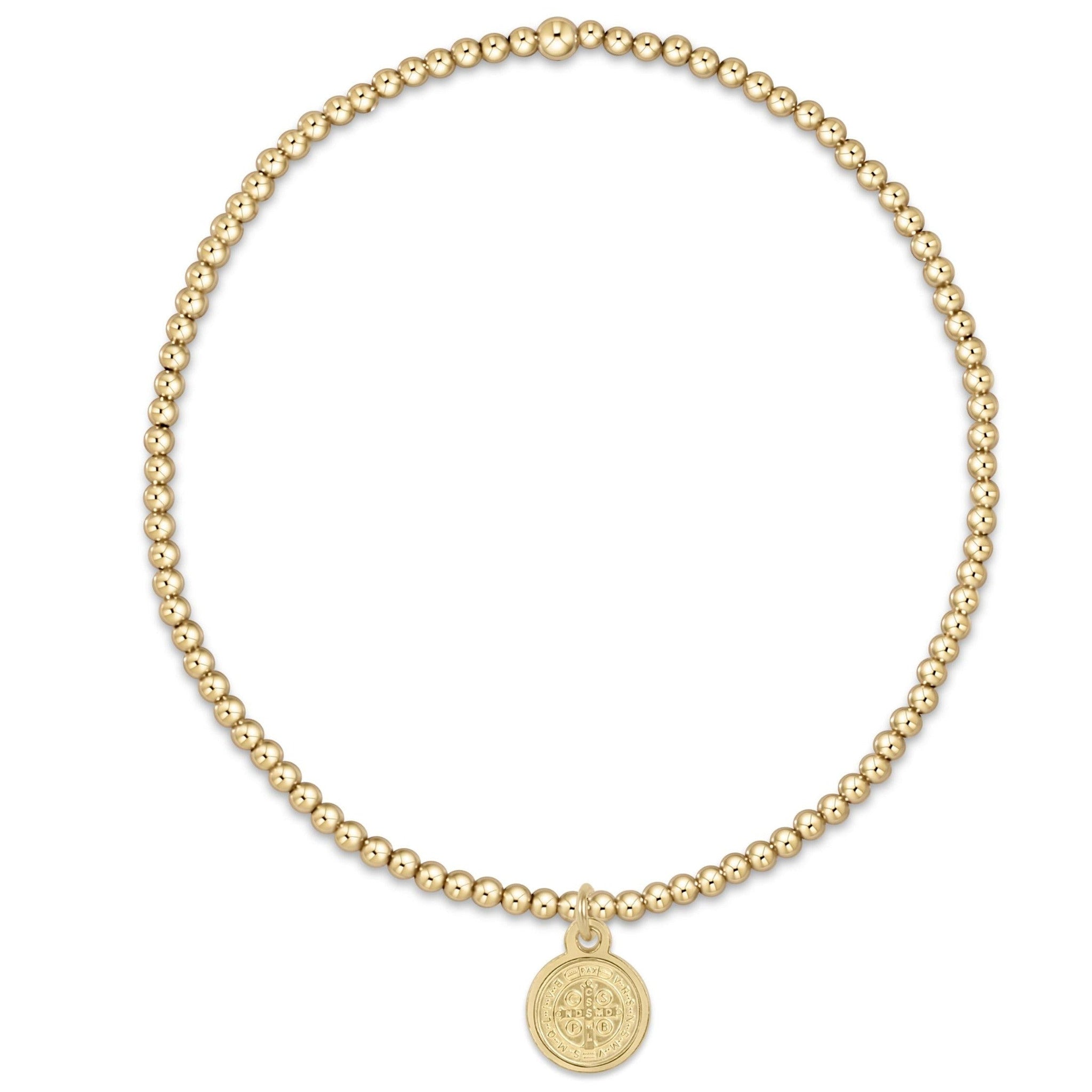 Gold-filled beaded bracelet with an 8mm St. Benedict disc charm