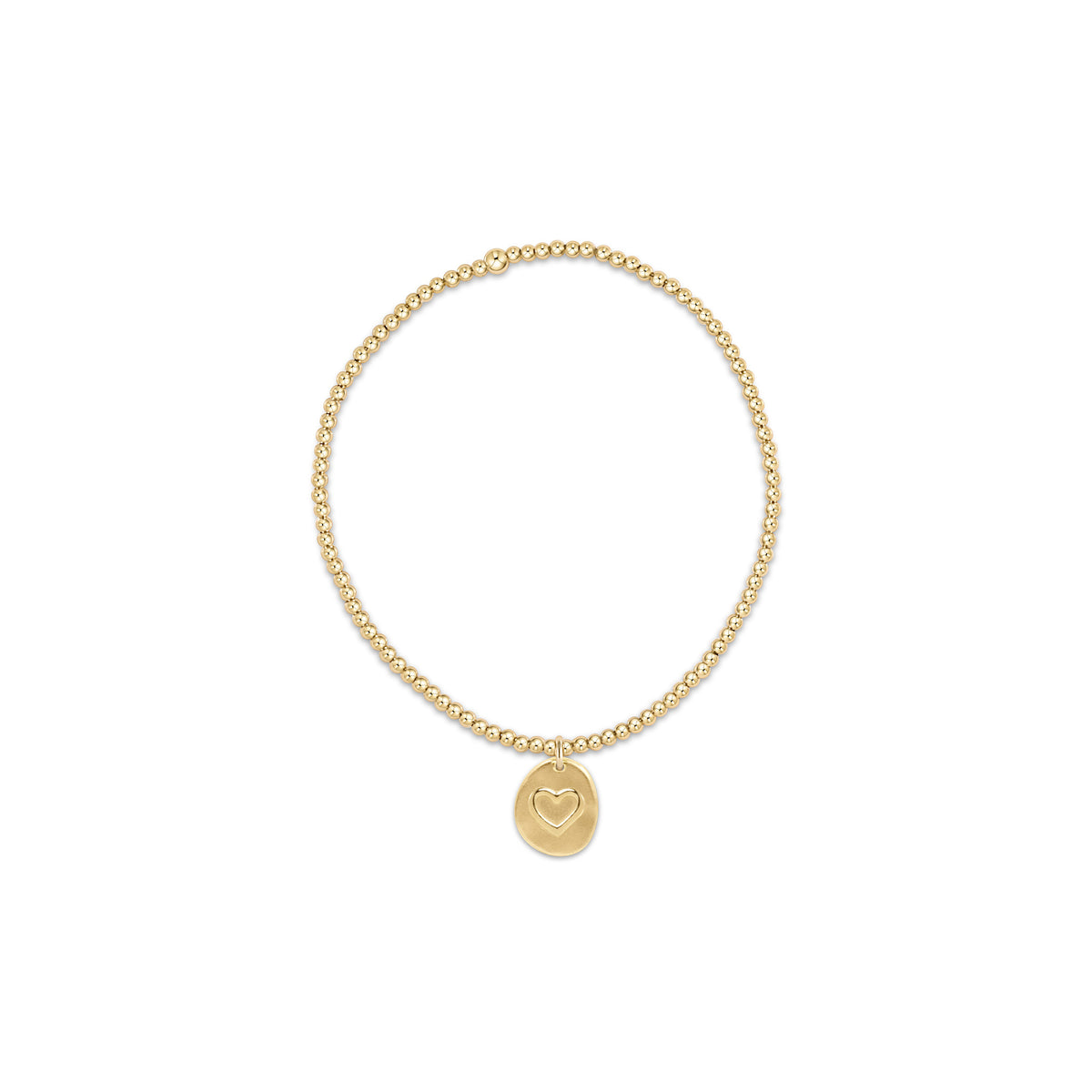 Classic gold 2mm bead bracelet with a small engraved heart charm