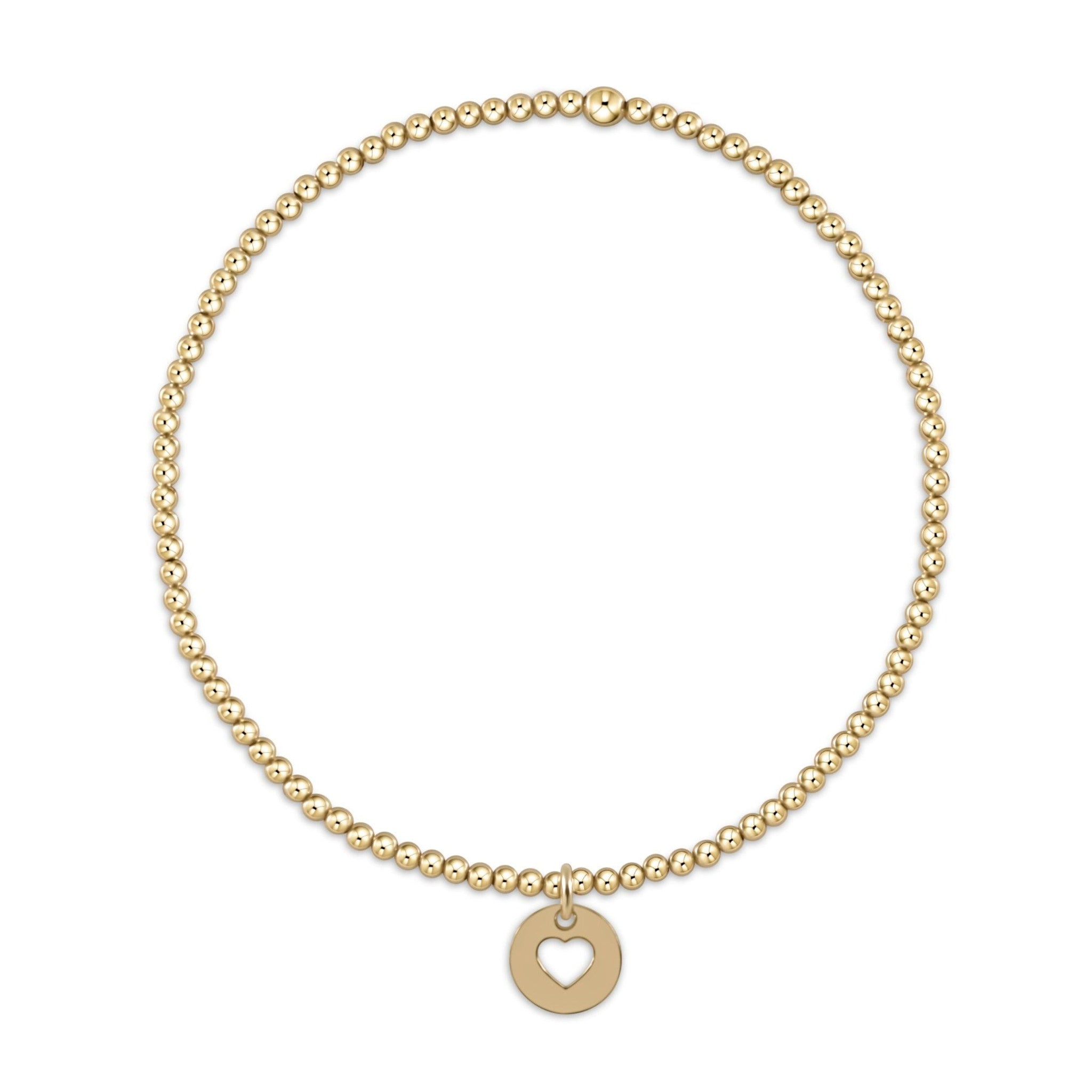 Gold-filled bracelet with 2mm beads and a small love disc charm