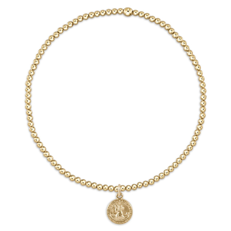 Gold-filled beaded bracelet with a small St. Christopher protection disc on high-performance elastic.