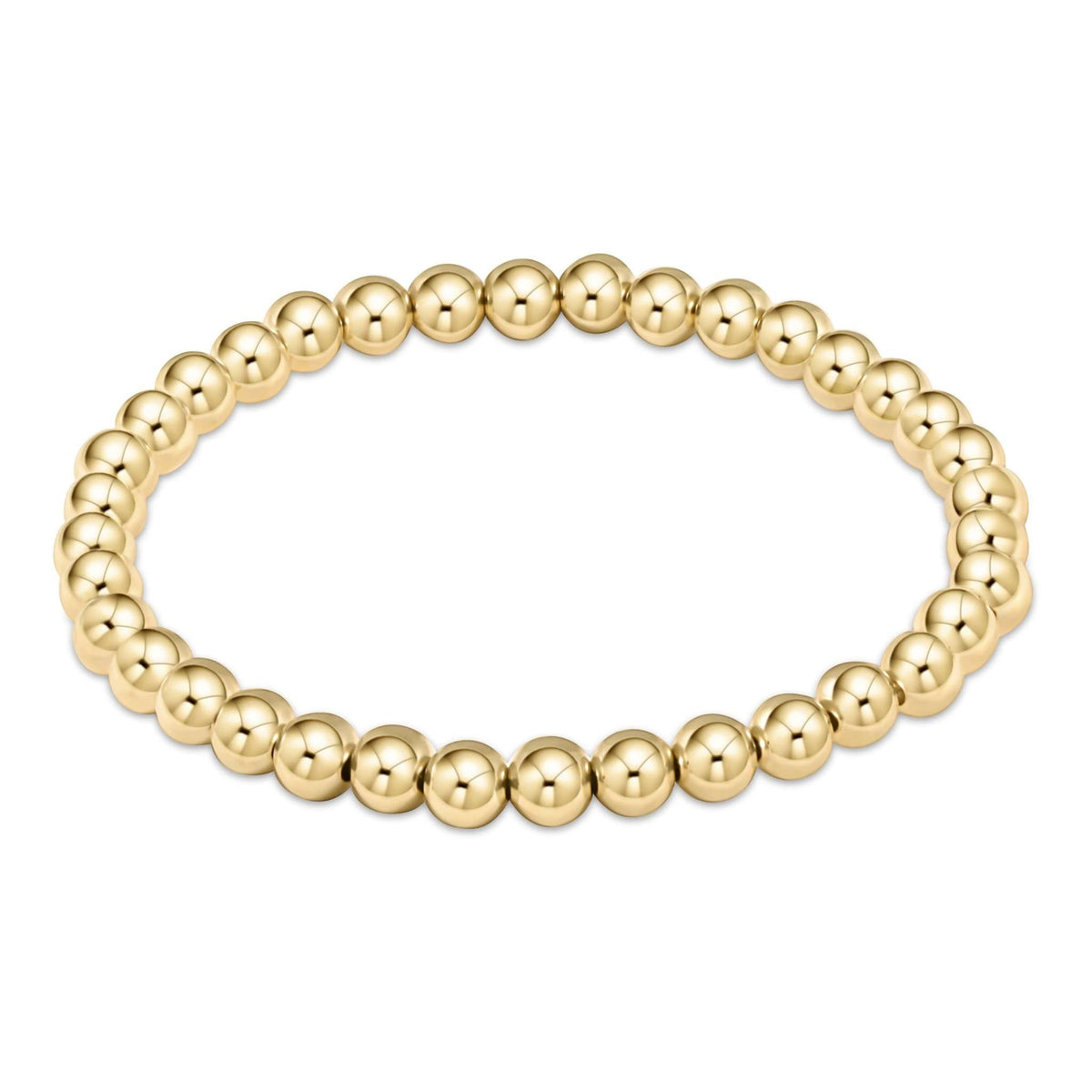 Classic gold-filled bracelet featuring five-millimeter beads on high-performance elastic cord.