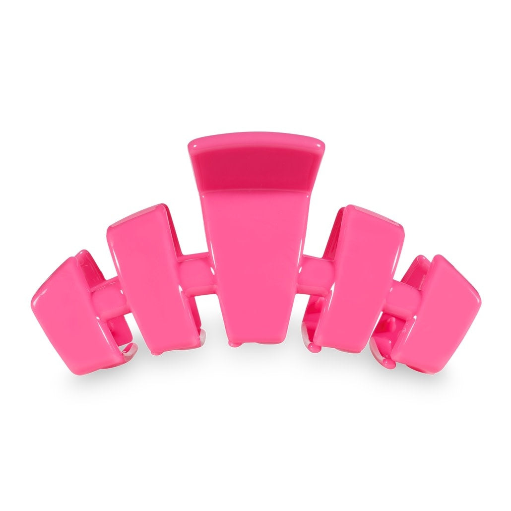 Large paradise pink hair clip with bendable teeth designed for thick hair.