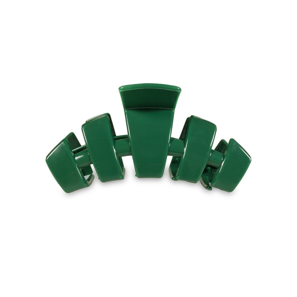 Small mistletoe-colored hair clip with bendable teeth designed for thin hair and half-up styles.