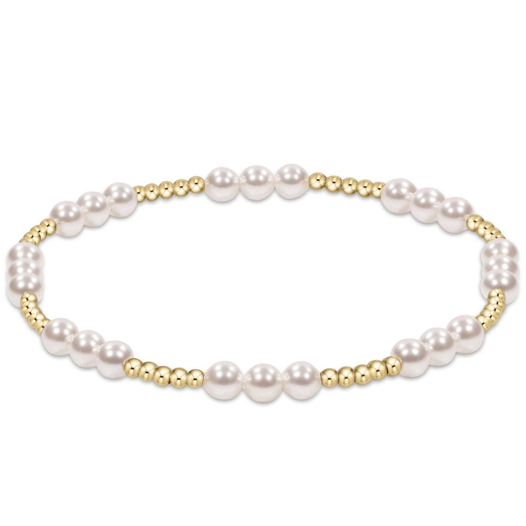 Pearl-patterned bracelet with gold-filled beads and crystal pearls on elastic cord