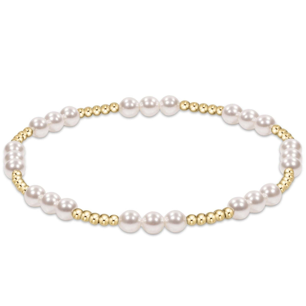 Pearl-patterned bracelet with gold-filled beads and crystal pearls on elastic cord