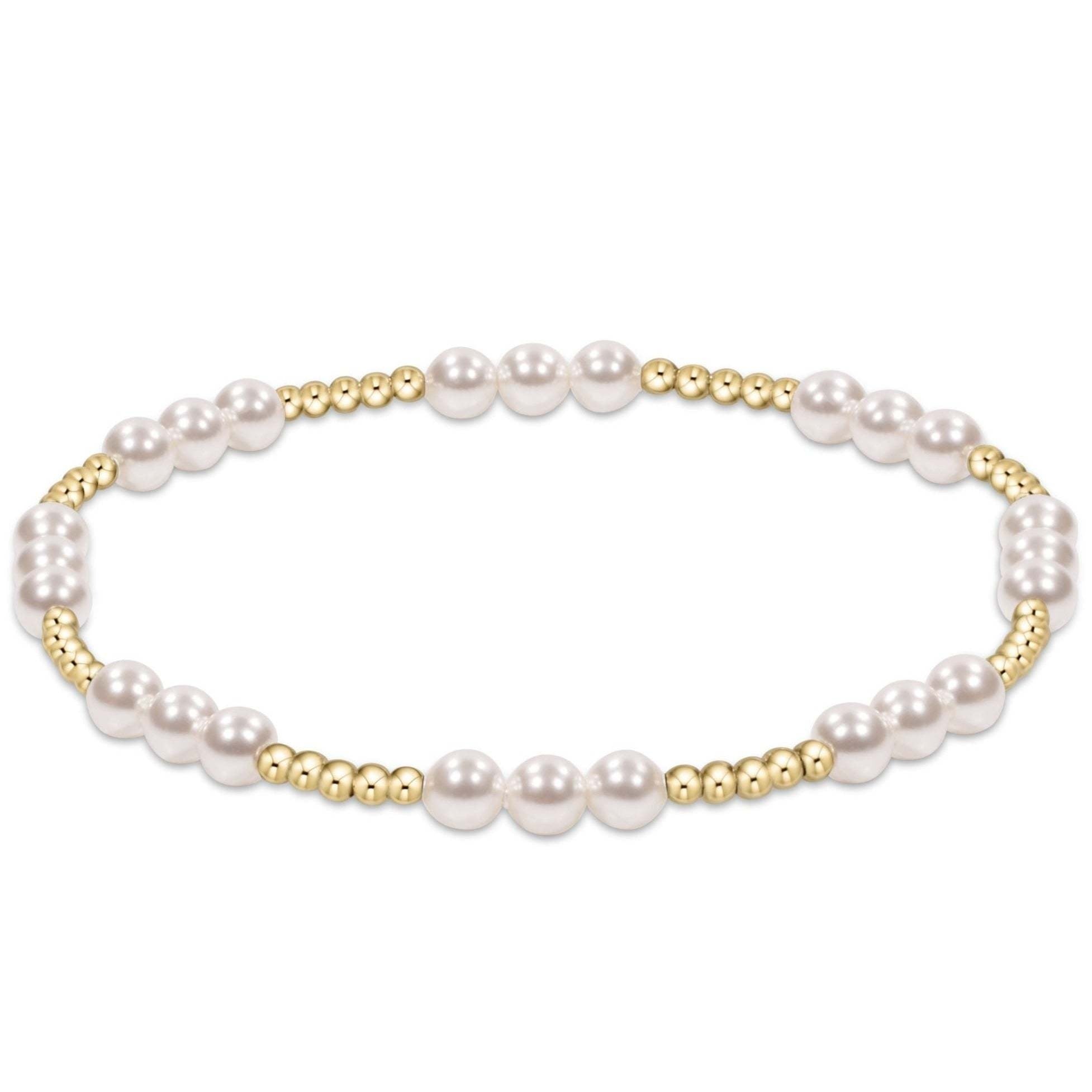 Pearl-patterned bracelet with gold-filled beads and crystal pearls on elastic cord