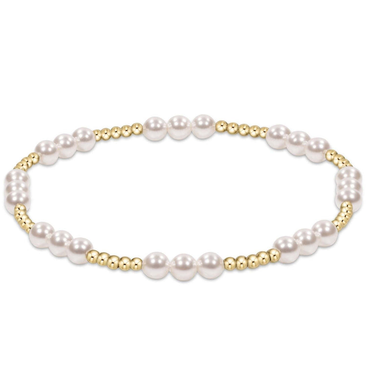 Pearl-patterned bracelet with gold-filled beads and crystal pearls on elastic cord