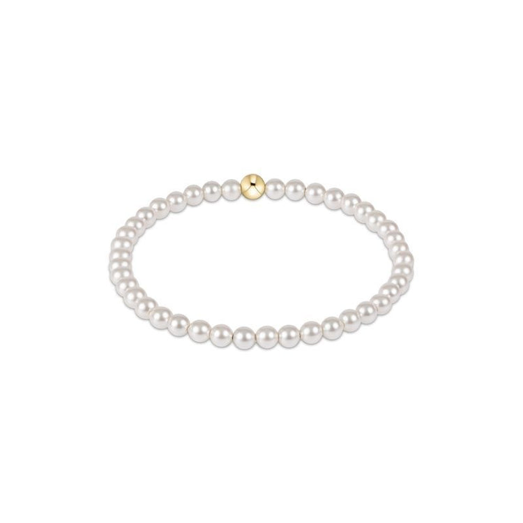 Classic pearl bead bracelet featuring a timeless strand of white spherical beads with an elegant silhouette.