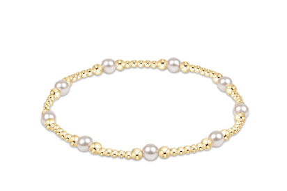 Classic Purpose bracelet featuring a pearl bead mixed with gold-filled beads in an alternating pattern.
