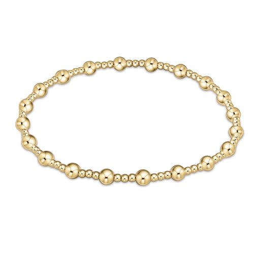 Gold-filled classic sincerity pattern bracelet with mixed 4mm and 2mm beads on elastic cord