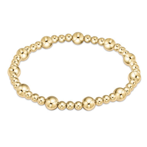 Gold-filled classic sincerity bracelet with alternating 6mm and 4mm beads on elastic