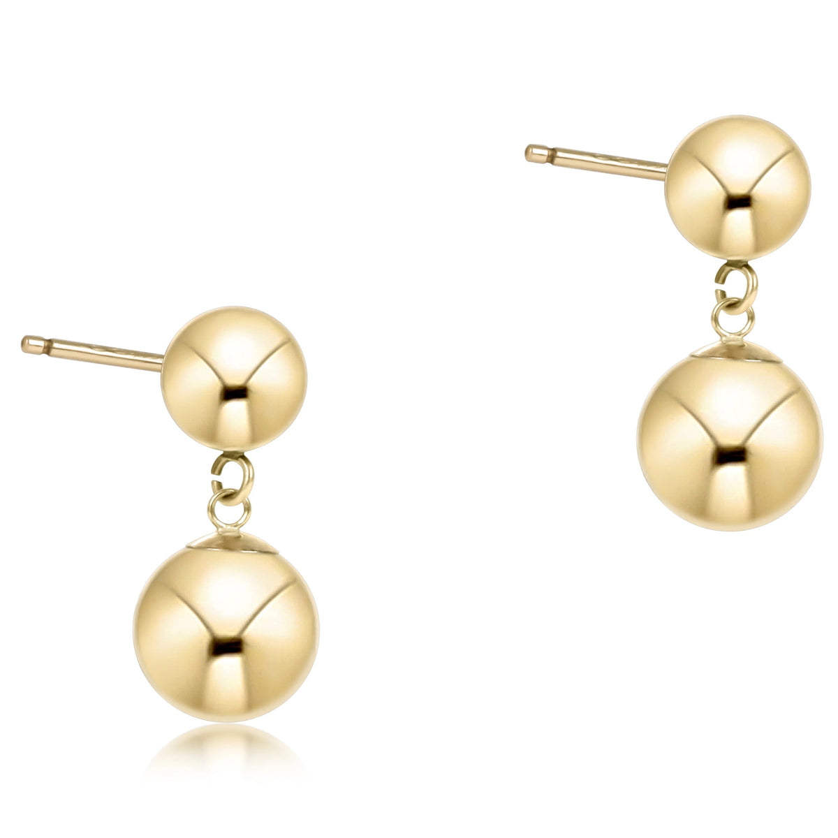 Gold polished stud earring with a matching 10mm spherical drop ball.