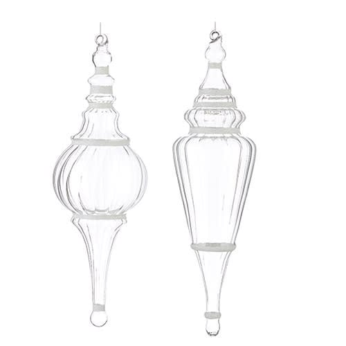 Clear glass finial ornament with glitter finish