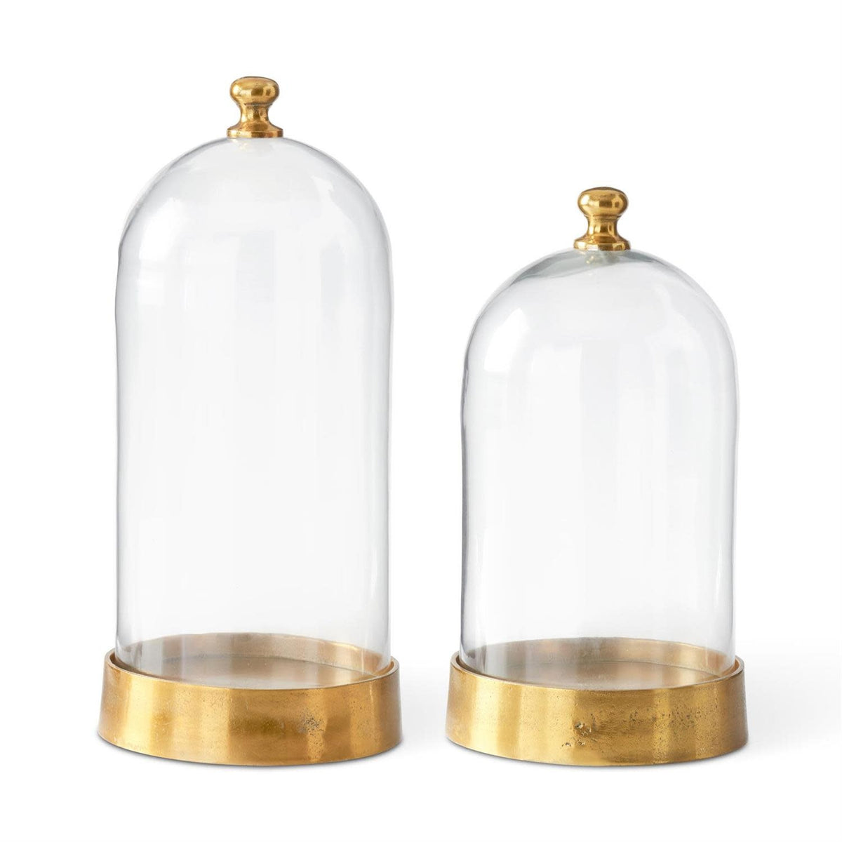 Clear glass cloche with antiqued gold metal base
