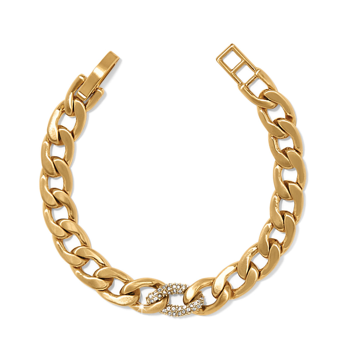 Gold two-tone Cleo pave link bracelet with fold-over clasp
