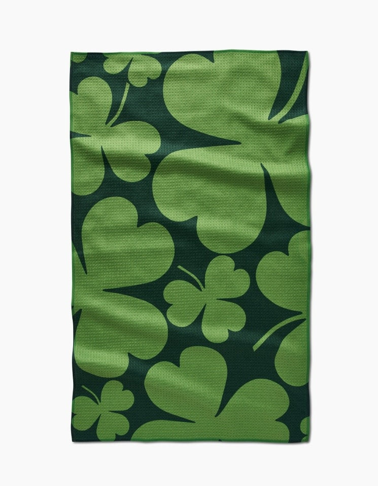 Clever Clover tea towel with waffle weave texture in natural color featuring a single-sided clover print.