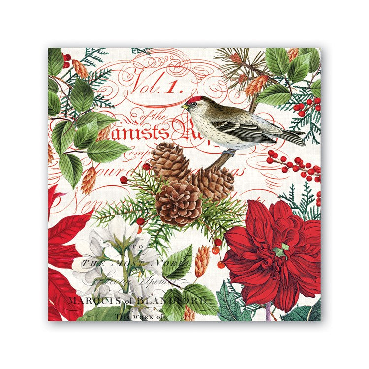 Packaged holiday cocktail napkins featuring a festive seasonal pattern.