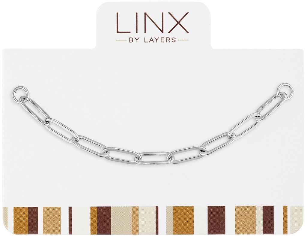 Silver paperclip chain add-on displayed on a white LINX by Layers card.