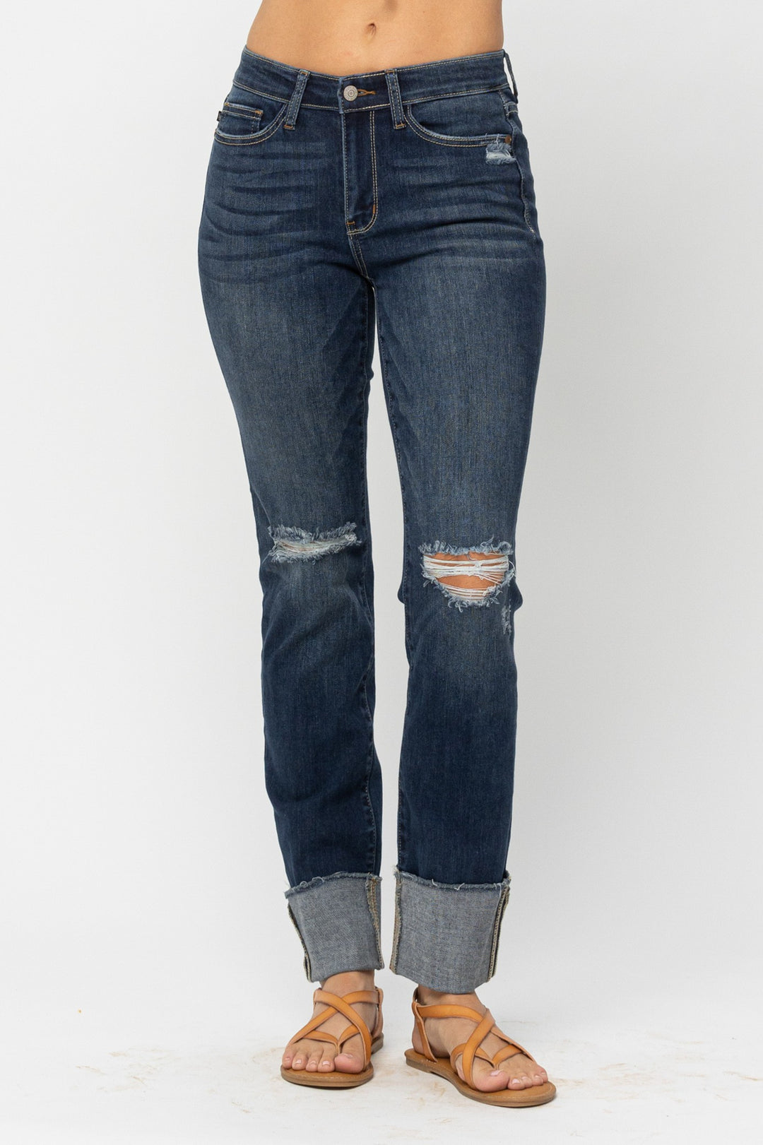 Lisa Mid Rise 4" Cuff Minimal Destroy Straight