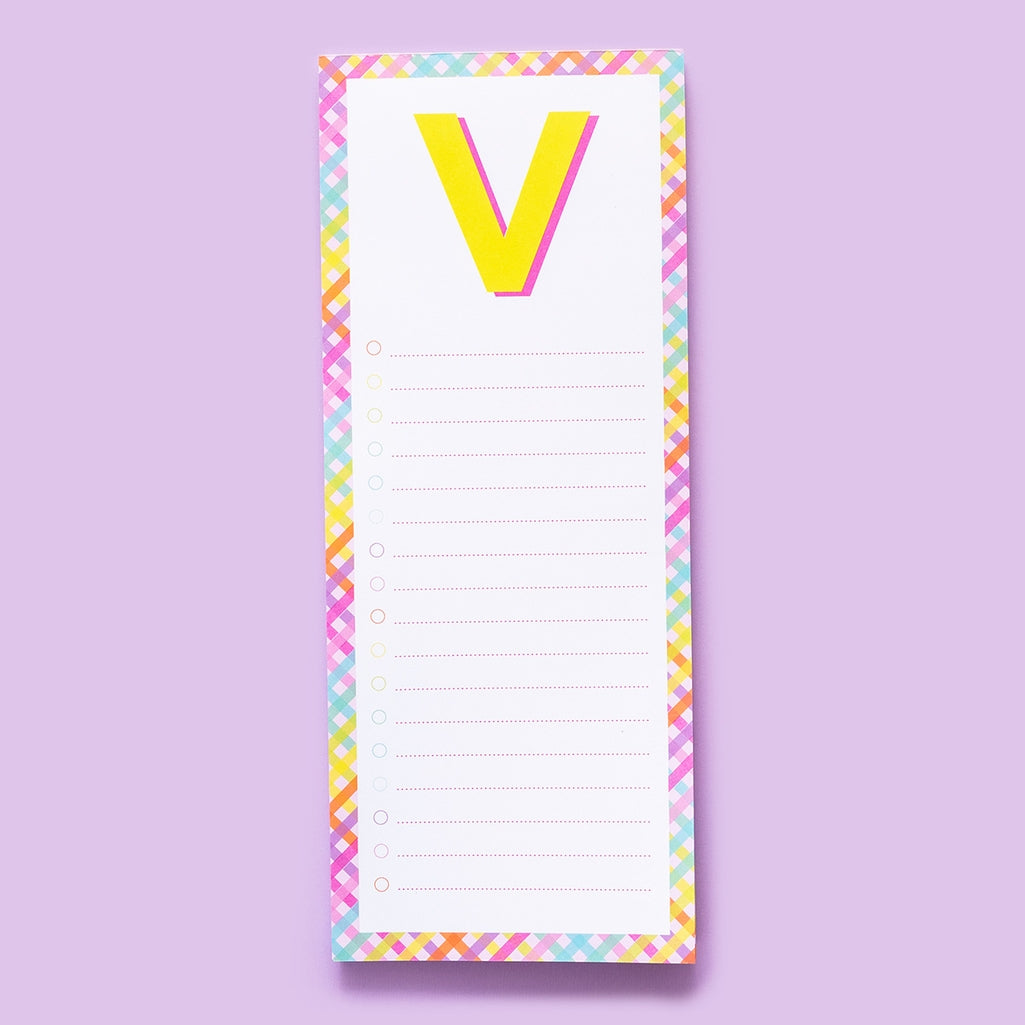 4-inch by 10-inch lined list pad with magnet on back