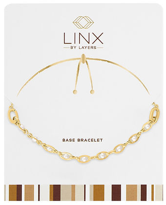 Gold Twisted Pearl LINX Base Bracelet with 10k gold overlay and white pearls on a display card.