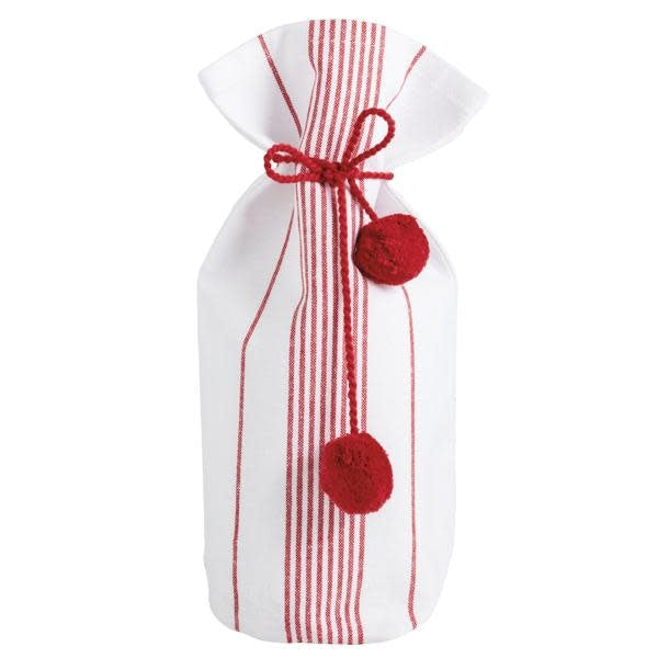 Striped cotton cloth wine bag with tassel tie closure