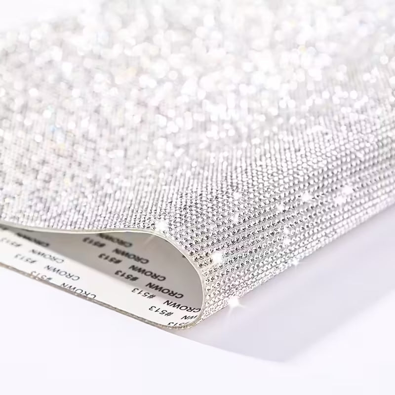 Silver rhinestone self-adhesive sheet measuring 12x20cm with a flat rectangular shape.