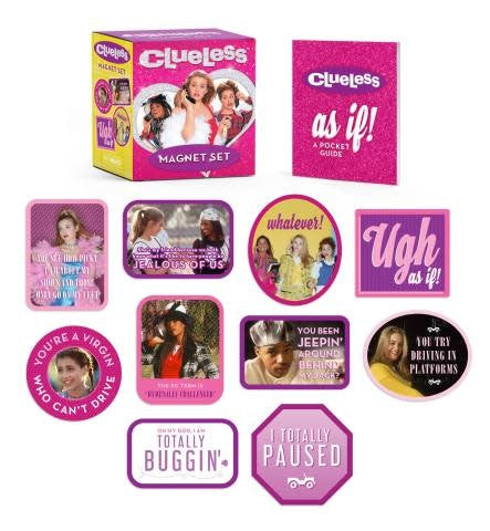 Ten Clueless movie-themed magnets featuring iconic quotes in black text on a white background.