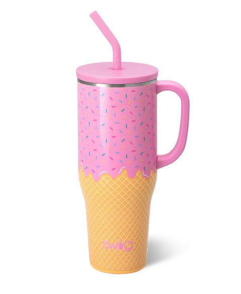 Scoop There It Is Mega Mug 40 oz with pink sprinkle top and waffle cone base design.