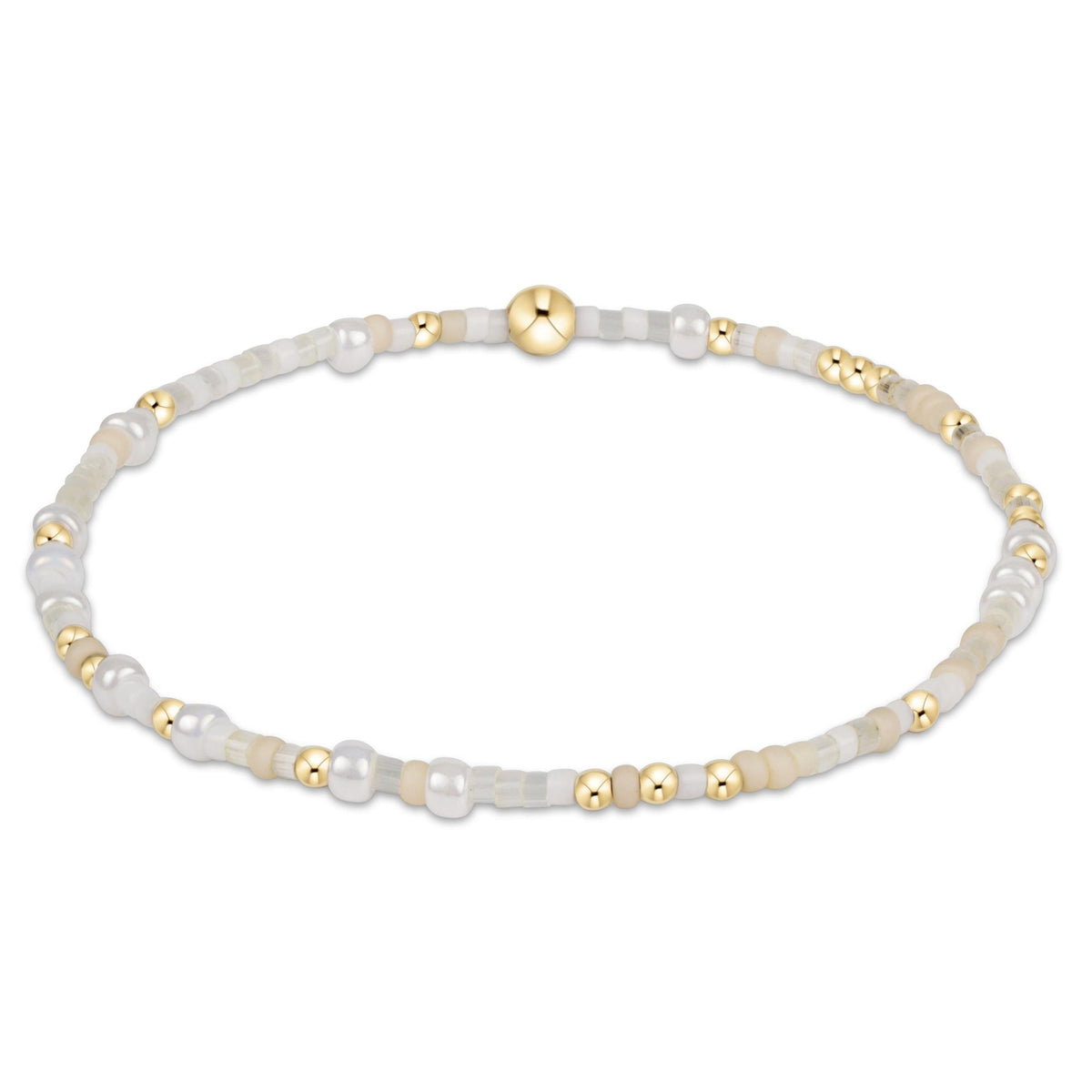 Egirl Hope Unwritten bracelet featuring gold-filled beads with multicolor seed bead accents on stretch elastic.