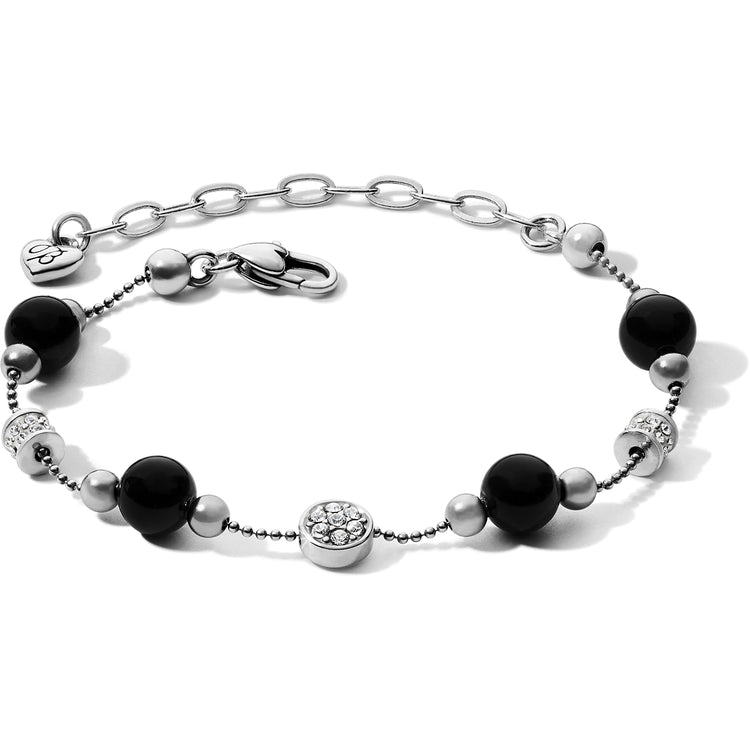 Meridian Prime Station Bracelet with black agate beads, silver accents, and Swarovski crystals.