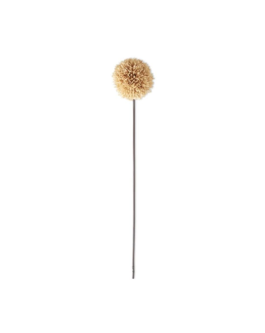 A 26-inch artificial allium stem with a round, tan-colored pom-pom flower head on a long grey stem.
