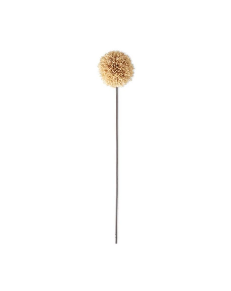 A 26-inch artificial allium stem with a round, tan-colored pom-pom flower head on a long grey stem.