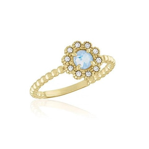 White Opal CZ Flower Gold Layers Rings