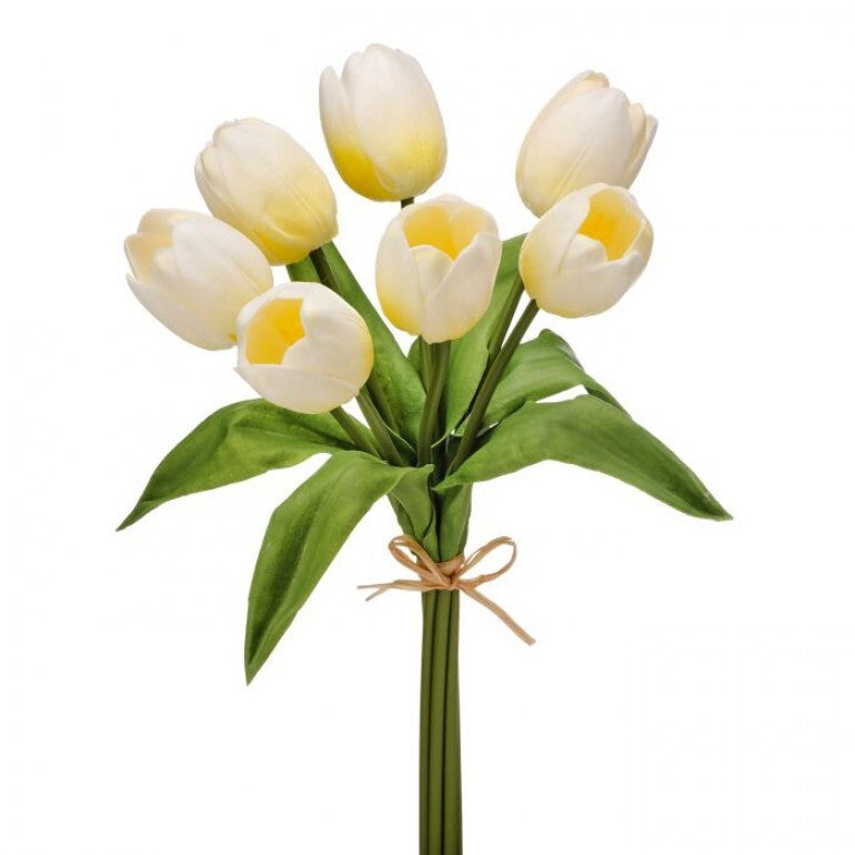 Bundle of four white foam tulips measuring 14 inches tall.