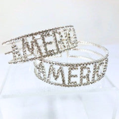 Silver stretch cuff bracelet with a patriotic American flag motif.