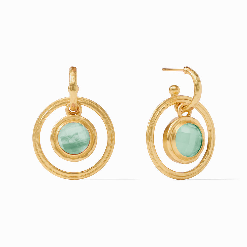 Astor 6-in-1 charm earring with gold plate finish, imported glass stones, and CZ accents in a bold silhouette.