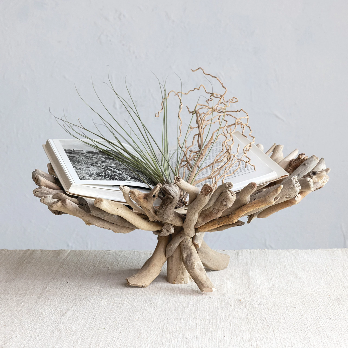 Irregular natural driftwood footed tray with organic shape