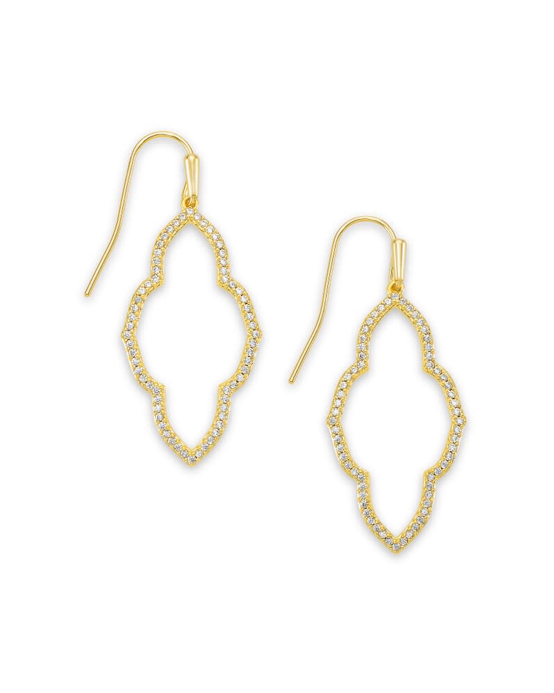 Abbie Small Open Frame earrings in rhodium over brass with an elongated silhouette and sparkling medallion design.