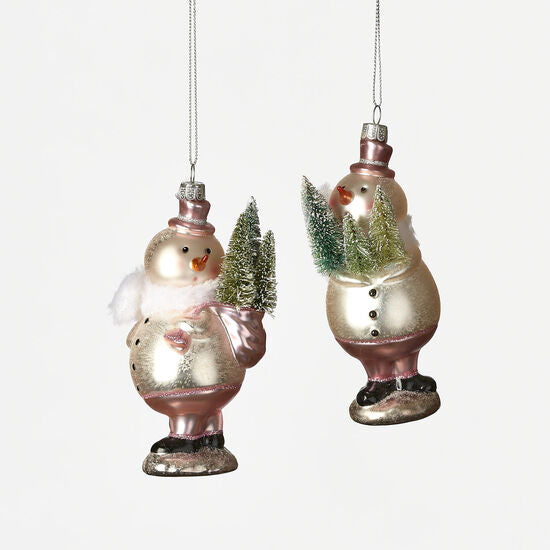 Glass snowman ornament with sparkly finish
