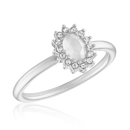 White opal vintage halo stack ring with a sleek modern silhouette