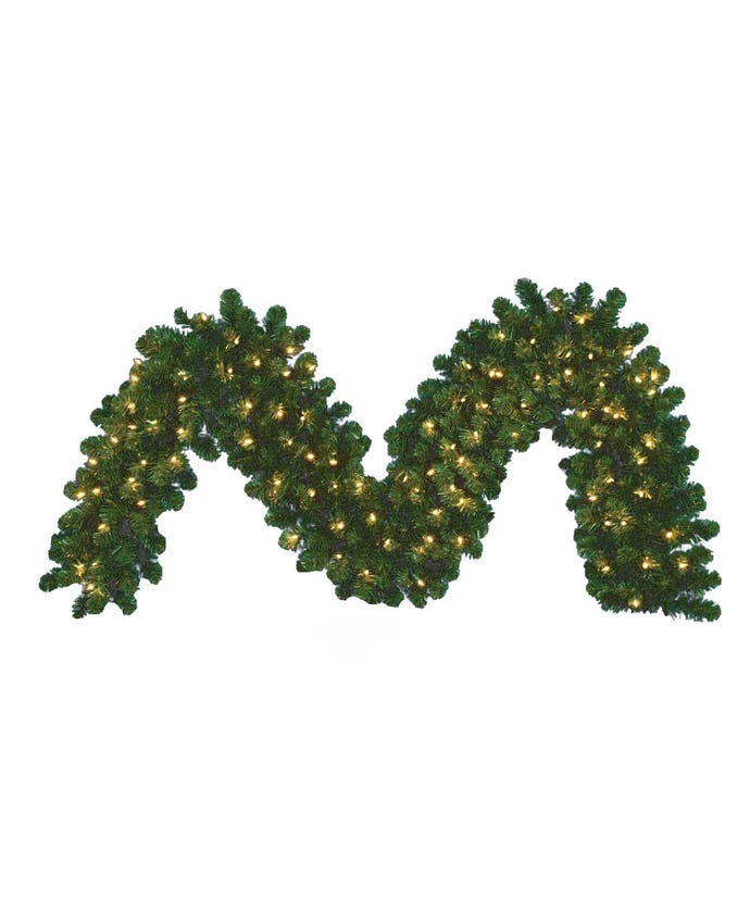 9 Foot Pre-Lit Vanderbilt Garland with 150 clear incandescent lights and 280 green tips.