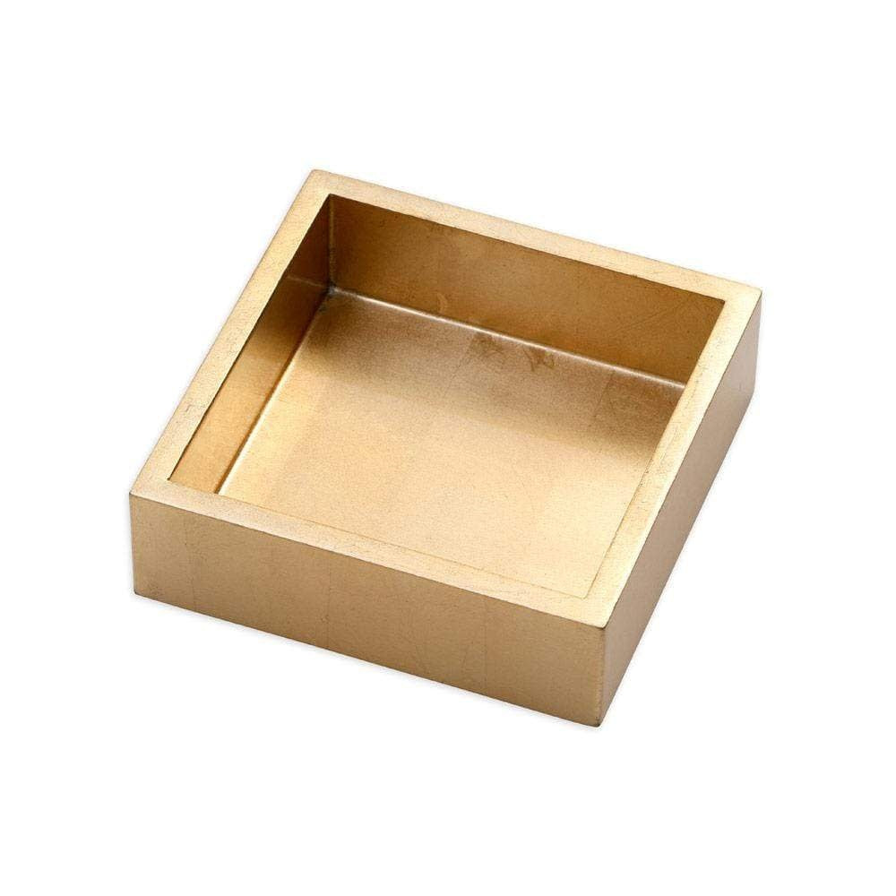 Square gold lacquer cocktail napkin holder with foil accents