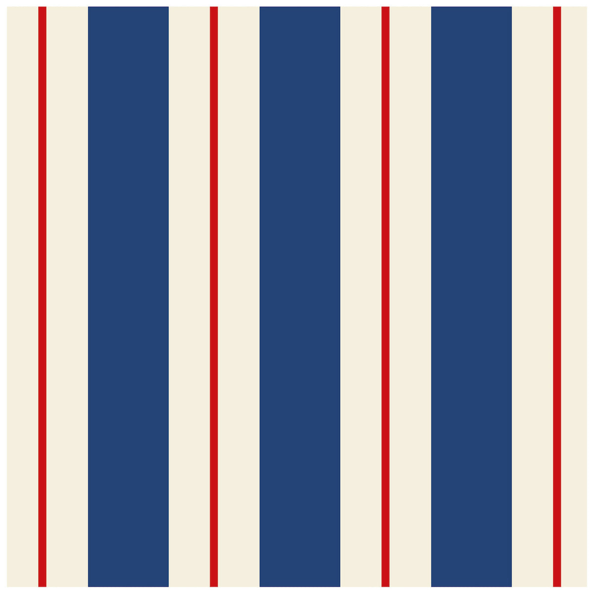 Navy blue cocktail napkin with red accents folded flat.