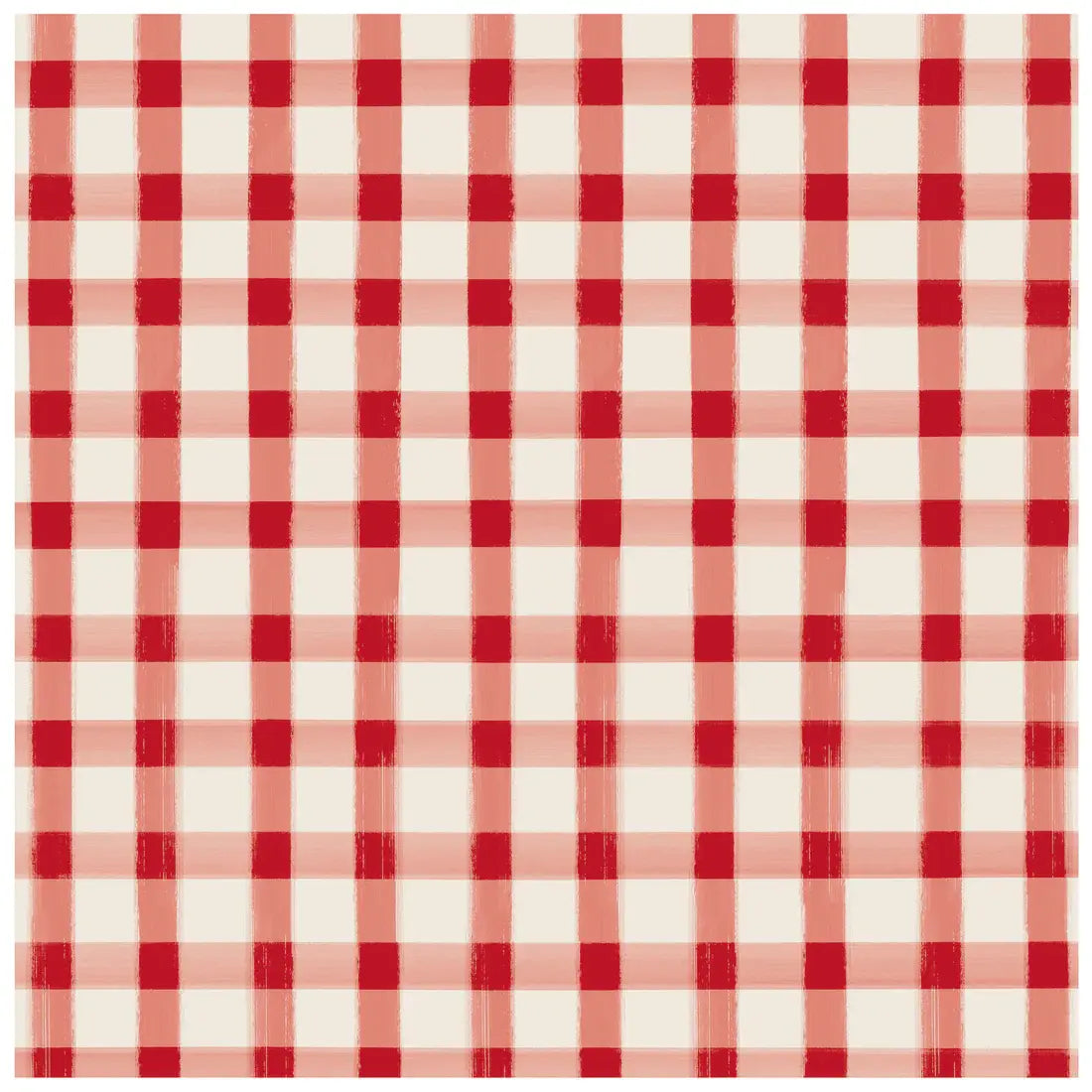 Red painted check cocktail napkin folded square with white grid lines