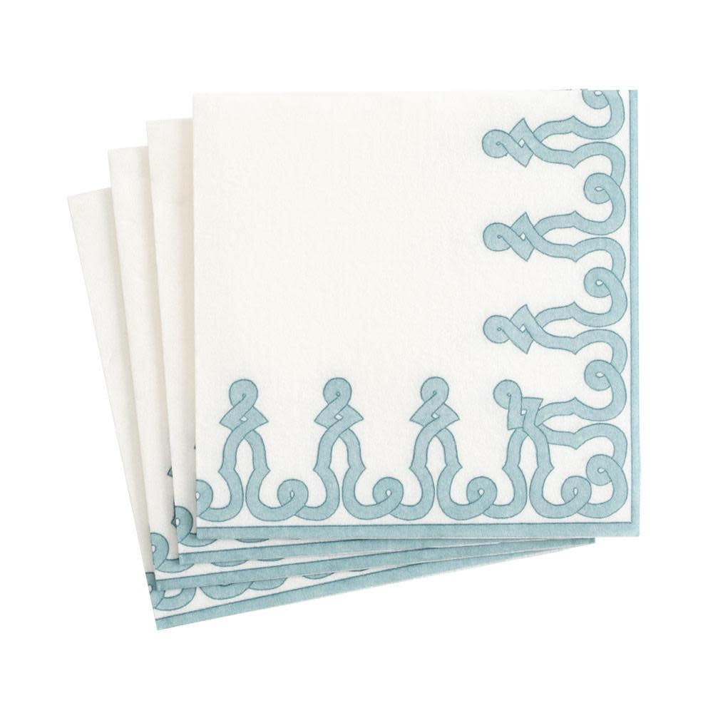 Stone blue triple-ply cocktail napkin with museum-inspired artwork printed in Germany.