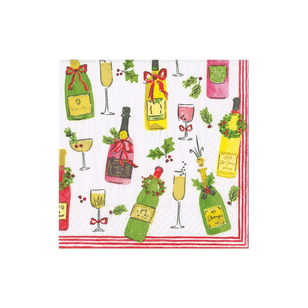 Triple-ply cocktail napkin with 'Tipsy and Toasty' pattern featuring warm autumnal colors.